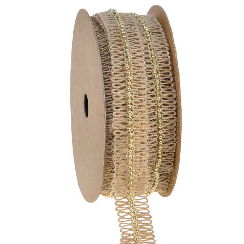 Floristik24 Jute ribbon, decorative ribbon with golden beads, jute, 17mm, 10m
