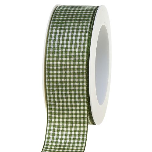 Floristik24 Gift ribbon, decorative ribbon, checkered, green and cream, 40mm wide, 20m long