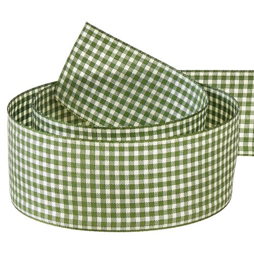 Product Gift ribbon, decorative ribbon, checkered, green and cream, 40mm wide, 20m long