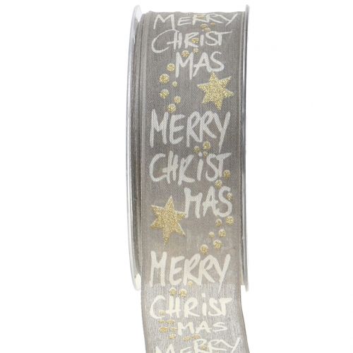 Floristik24 Ribbon "Merry Christmas" gray, gold 40mm 20m