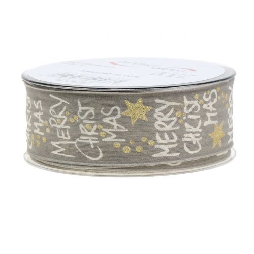 Floristik24 Ribbon "Merry Christmas" gray, gold 40mm 20m