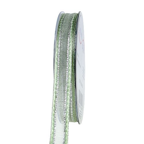 Gift ribbon mint green with silver 15mm 20m