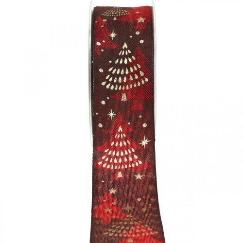 Floristik24 Christmas ribbon with Christmas tree dark red 40mm 15m