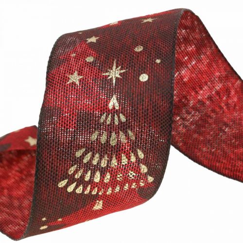 Product Christmas ribbon with Christmas tree dark red 40mm 15m