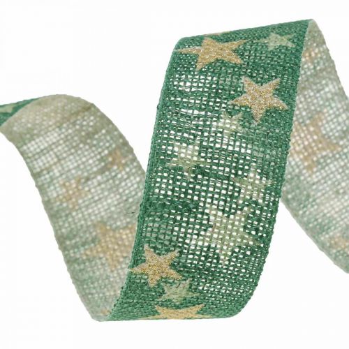 Product Gift ribbon bow ribbon with stars green gold 25mm 15m