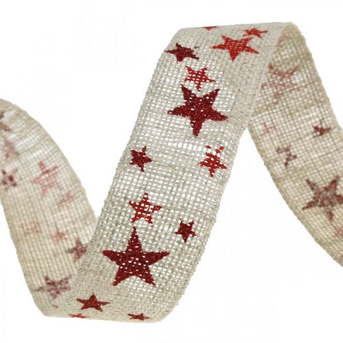 Product Gift ribbon bow ribbon with stars white red 25mm 15m