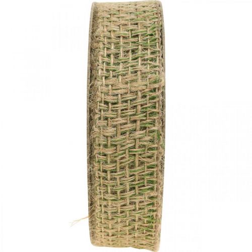 Deco ribbon jute green, nature 25mm Jute ribbon for decoration 10m
