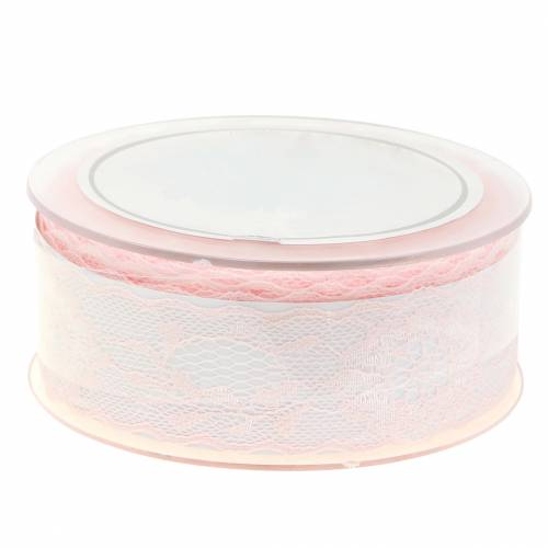 Floristik24 Lace ribbon floral with wavy edge pink 40mm 20m