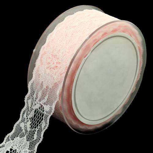 Lace ribbon floral with wavy edge pink 40mm 20m