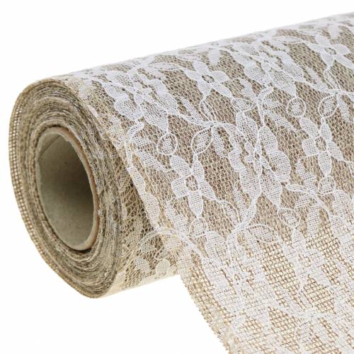 Floristik24 Lace ribbon table runner natural, white 150mm 4m