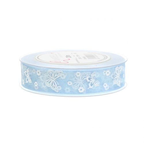 Floristik24 Organza ribbon butterfly blue 25mm 20m