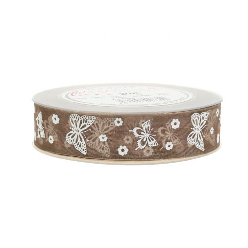 Floristik24 Organza ribbon butterfly brown 25mm 20m
