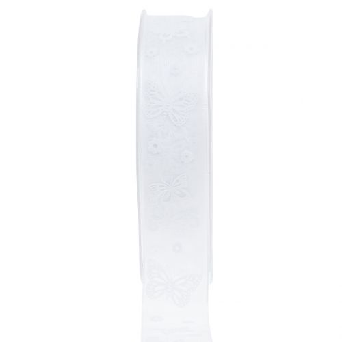 Floristik24 Organza ribbon butterfly white 25mm 20m