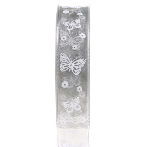 Floristik24 Organza ribbon butterfly gray 25mm 20m