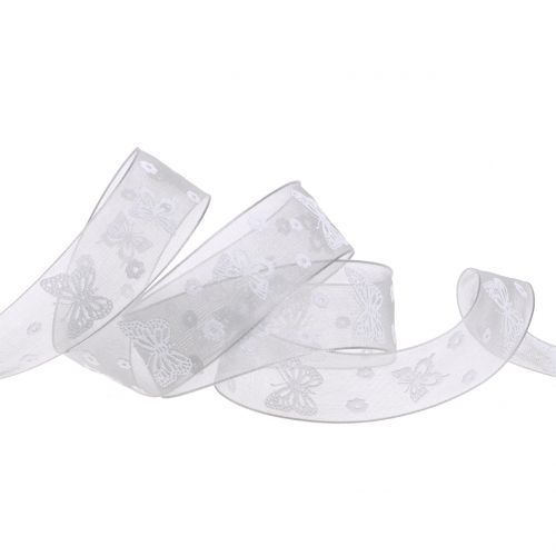 Floristik24 Organza ribbon butterfly gray 25mm 20m