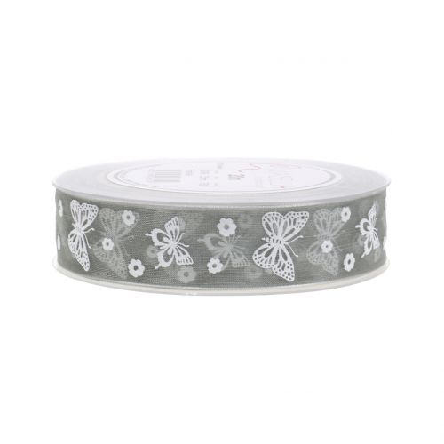 Floristik24 Organza ribbon butterfly gray 25mm 20m