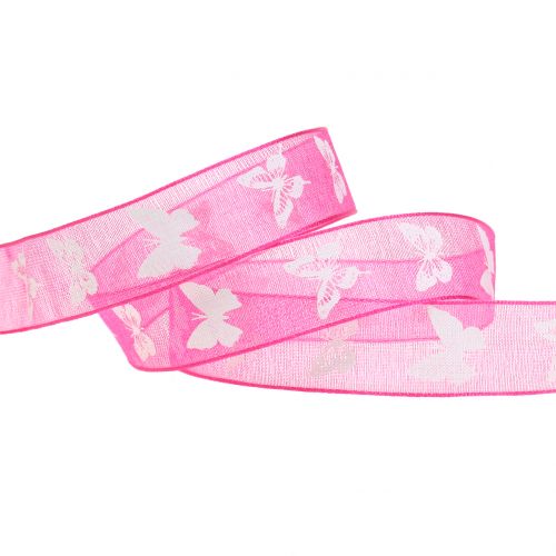 Floristik24 Organza ribbon butterfly pink 15mm 20m
