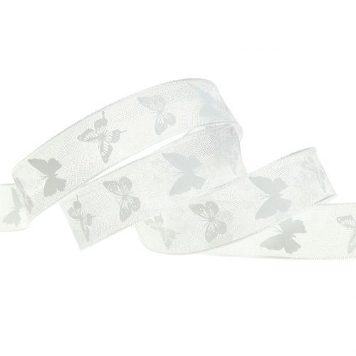 Floristik24 Organza ribbon butterfly white 15mm 20m