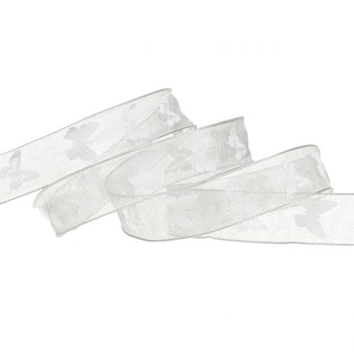 Floristik24 Organza ribbon butterfly gray 15mm 20m