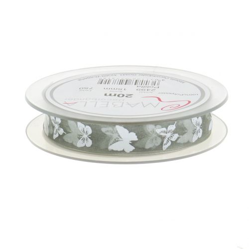 Floristik24 Organza ribbon butterfly gray 15mm 20m