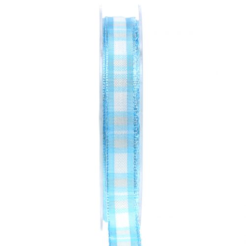 Deco ribbon check with wire edge blue 15mm L20m
