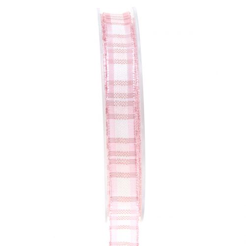 Floristik24 Deco ribbon check with wire edge pink 15mm L20m