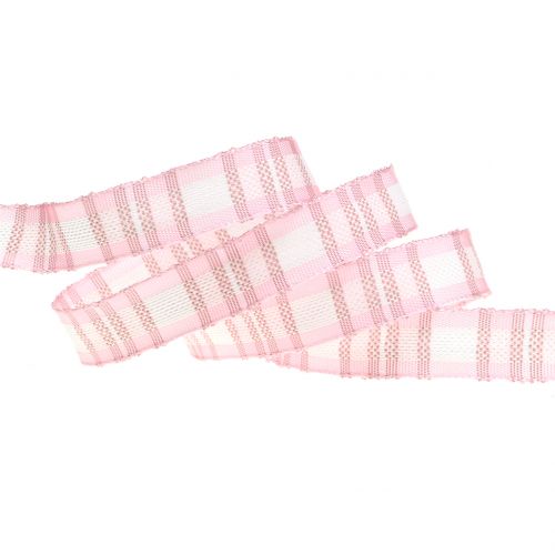 Floristik24 Deco ribbon check with wire edge pink 15mm L20m