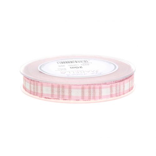 Floristik24 Deco ribbon check with wire edge pink 15mm L20m
