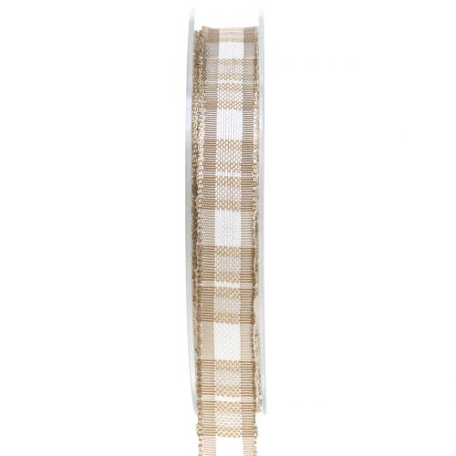 Floristik24 Deco ribbon check with wire edge beige 15mm L20m