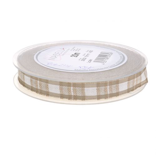 Floristik24 Deco ribbon check with wire edge beige 15mm L20m