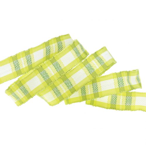 Product Deco ribbon checkered with wire edge green 15mm L20m