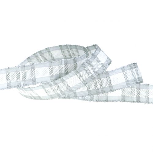 Floristik24 Deco ribbon check with wire edge gray 15mm L20m