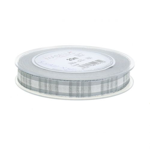 Floristik24 Deco ribbon check with wire edge gray 15mm L20m