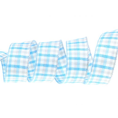 Floristik24 Check ribbon blue 25mm 15m