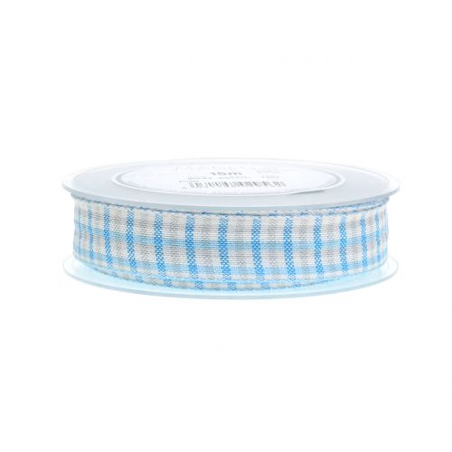 Floristik24 Check ribbon blue 25mm 15m