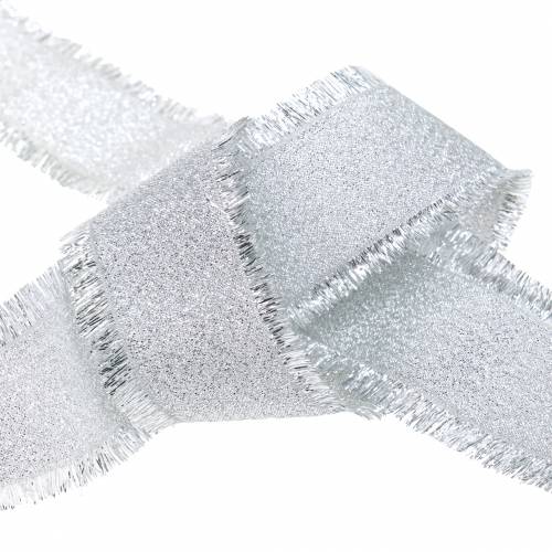 Product Decorative ribbon silver with fringes 40mm 15m