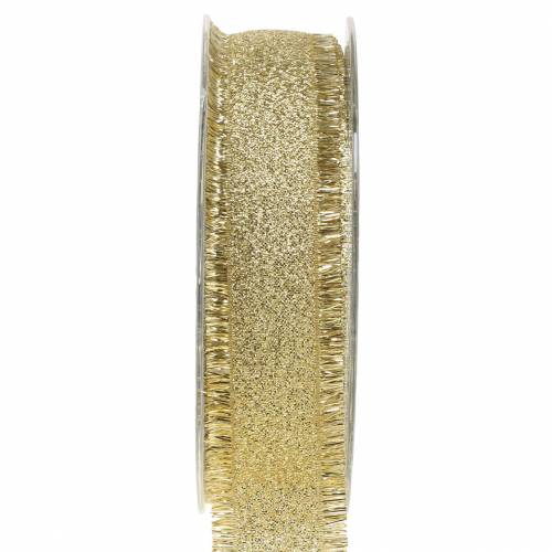 Floristik24 Decorative ribbon gold with fringes 25mm 15m