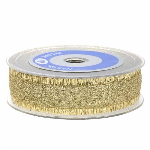 Floristik24 Decorative ribbon gold with fringes 25mm 15m