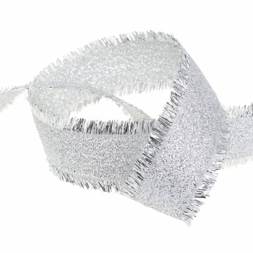 Product Decorative ribbon silver with fringes 25mm 15m