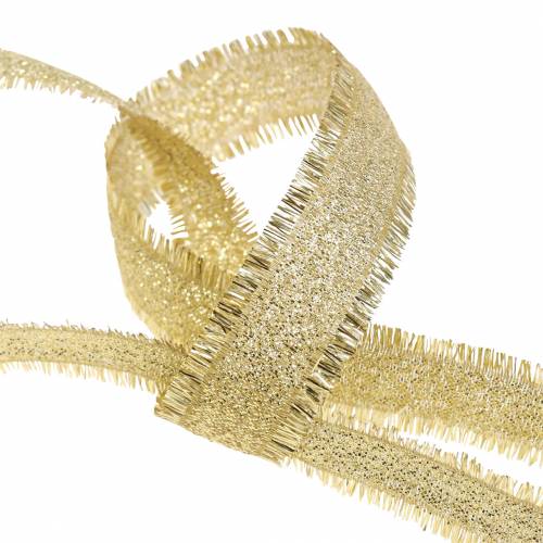 Product Decorative ribbon gold with fringes 15mm 15m