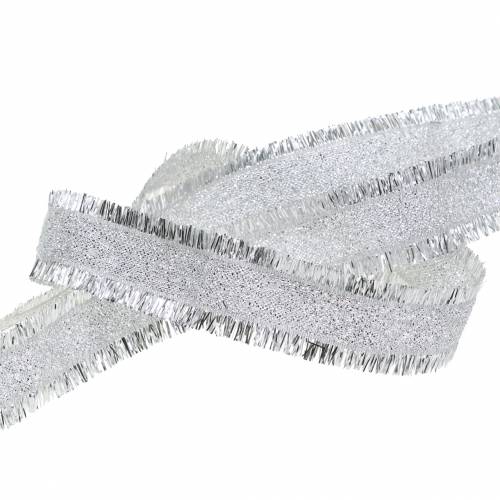 Floristik24 Deco ribbon silver with fringes 15mm 15m