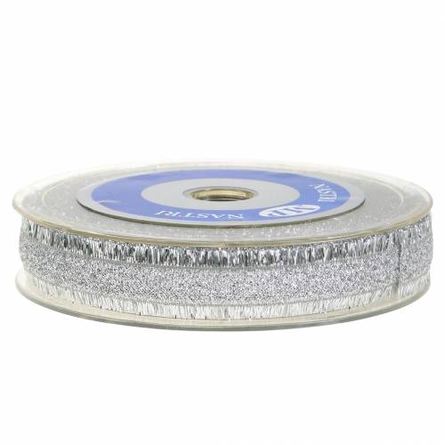 Floristik24 Deco ribbon silver with fringes 15mm 15m