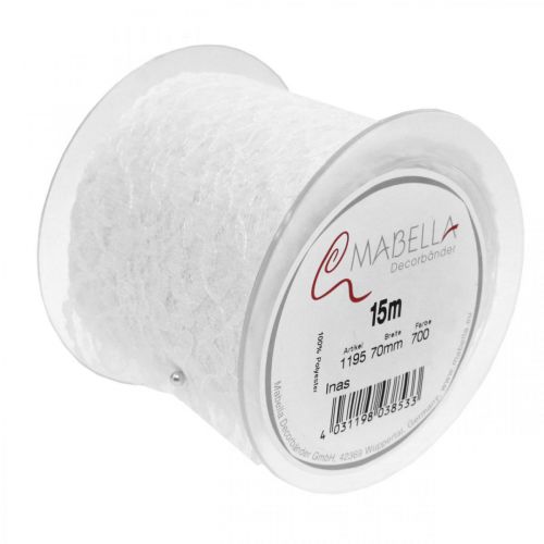 Floristik24 Floral lace ribbon, table runner, wedding decoration, jewelry ribbon white 70mm 15m