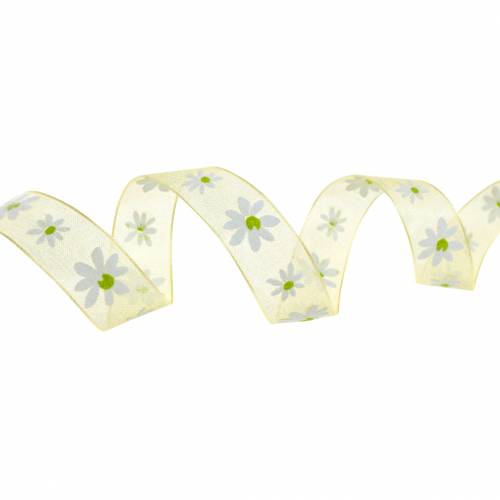 Product Organza ribbon yellow flowers 15mm fabric ribbon decorative ribbon summer decoration 20m