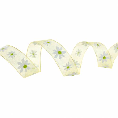 Floristik24 Organza ribbon yellow flowers 15mm fabric ribbon decorative ribbon summer decoration 20m