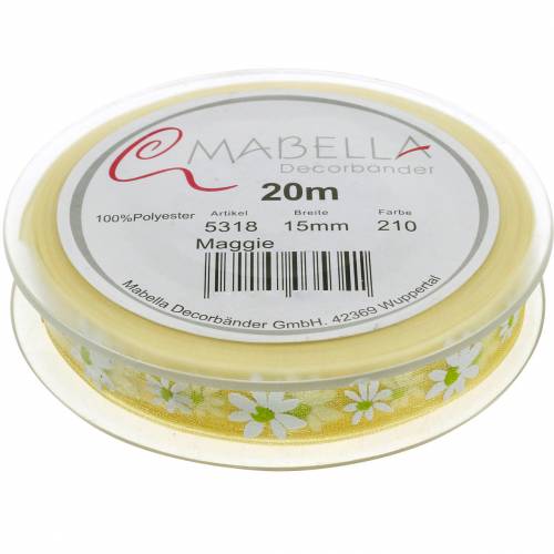 Floristik24 Organza ribbon yellow flowers 15mm fabric ribbon decorative ribbon summer decoration 20m