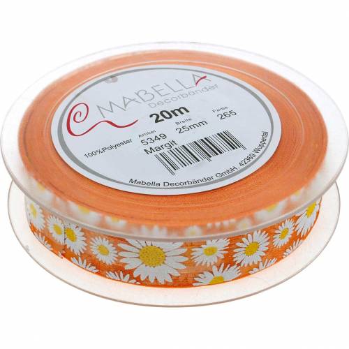 Floristik24 Organza ribbon orange with flowers 25mm decorative ribbon decorative ribbon 20m