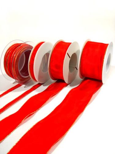 Floristik24 Gift ribbon with golden edge, 25m red