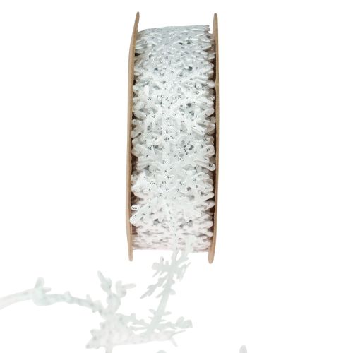 Product Satin ribbon Christmas ribbon snowflake white 25mm 5m