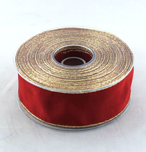 Floristik24 Silk ribbon Bordo with gold edge 40mm 25m